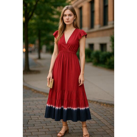 SACHIN + BABI Dress Size 12 Evening Gown NEW Paloma Rose Pockets Midi Red Blue - Picture 7 of 8